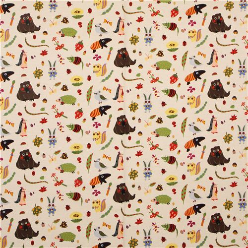 naturfarbener Kokka Canvas Tier Stoff B�r Igel Pinguin 2