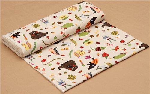 naturfarbener Kokka Canvas Tier Stoff B�r Igel Pinguin 3