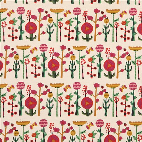 natural-coloured Kokka canvas flower fabric with ladybird 2
