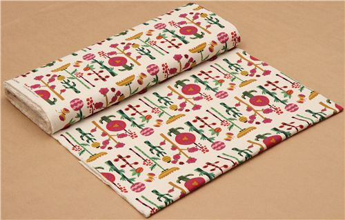 natural-coloured Kokka canvas flower fabric with ladybird 3