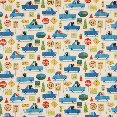 natural-coloured canvas Kokka fabric penguins in car 2