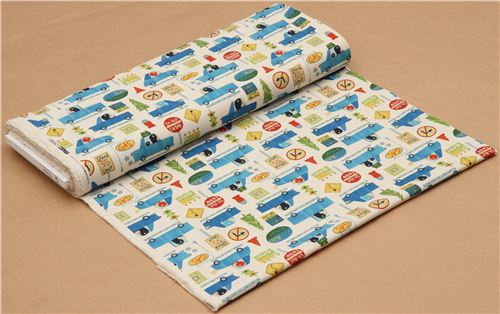 natural-coloured canvas Kokka fabric penguins in car 3