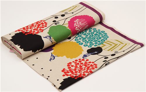 natural-coloured wildflower echino canvas fabric bird flower 3