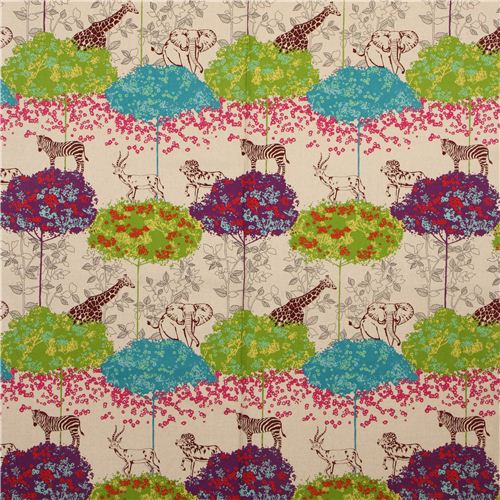natural echino canvas safari animals fabric acacia green 2