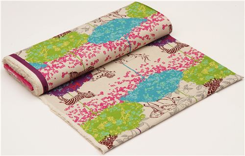 natural echino canvas safari animals fabric acacia green 3