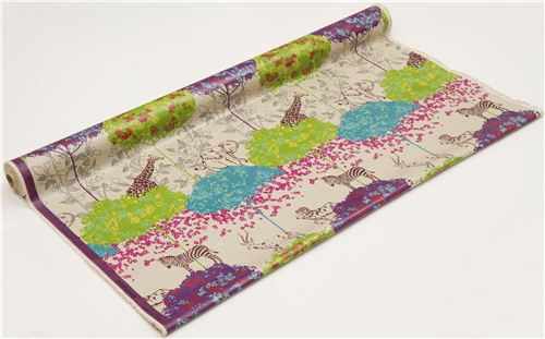 natural echino safari animals laminate fabric acacia green 3