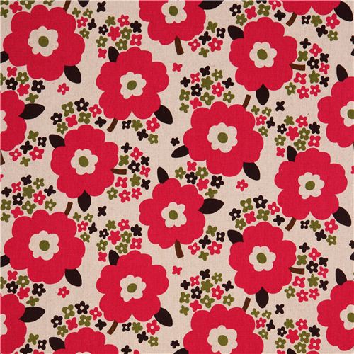 naturgrauer Blumen Oxford Stoff pink von Cosmo aus Japan 3