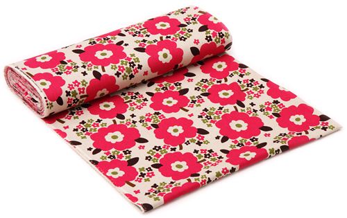 naturgrauer Blumen Oxford Stoff pink von Cosmo aus Japan 4