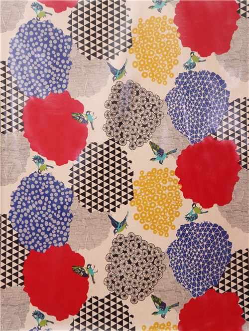 natural kalmia echino Canvas laminate fabric bird bush 2