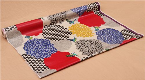 natural kalmia echino Canvas laminate fabric bird bush 3