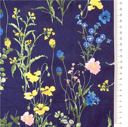 tessuto blu scuro giapponese fiori prato campo colori bellissimi Fabric by  Hokkoh - modeS4u