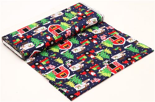 navy Santa Claus farm Christmas fabric by Michael Miller 3