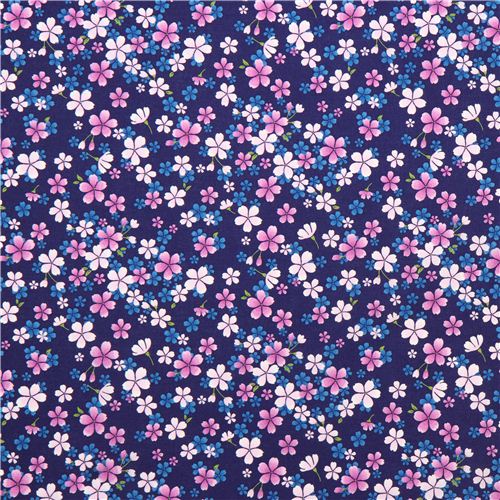navy blue tissu asiatique with purple and pink cherry blossom from Japan  2