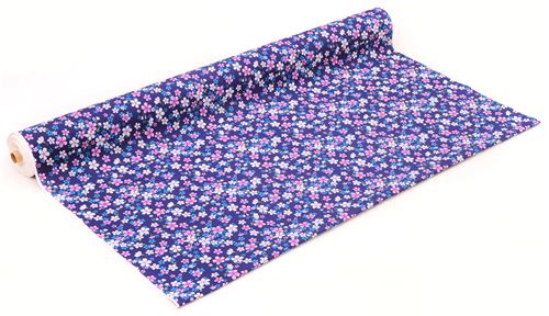 navy blue tissu asiatique with purple and pink cherry blossom from Japan  3