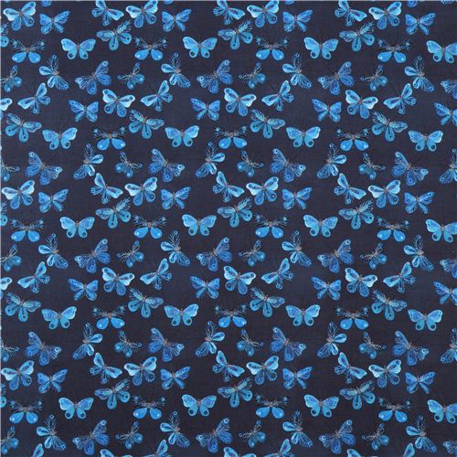 navy blue 'Butterflies' animal Cloud 9 organic cotton fabric 2