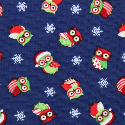 navy blue Christmas owl fabric Timeless Treasures Holiday Fabric by