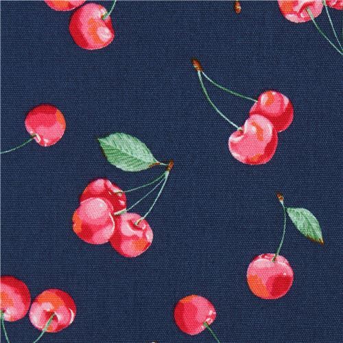 Tela oxford azul marino de Cosmo de frutas con cerezas Tela