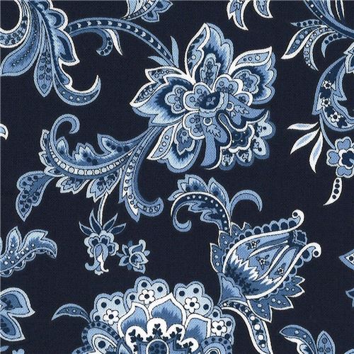 Fat Quarter (50 x 56 cm) - navy blue Jacobean flower fabric by Michael  Miller - modeS4u