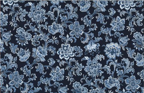 Fat Quarter (50 x 56 cm) - navy blue Jacobean flower fabric by Michael Miller 2