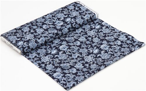 Fat Quarter (50 x 56 cm) - navy blue Jacobean flower fabric by Michael Miller 3