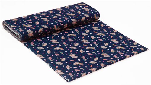 navy blue Japan sheeting cotton fabric structured with sakura and ...