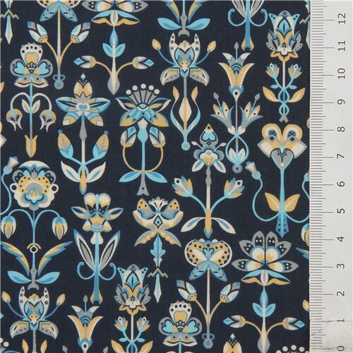  Cotton Fabric by The Yard Flower Fabric 110cm Wide Cozy Little  Flower (Navy)