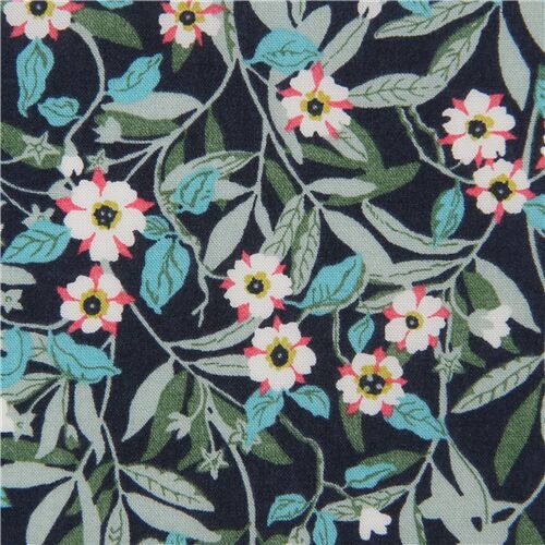  Cotton Fabric by The Yard Flower Fabric 110cm Wide Cozy Little  Flower (Navy)