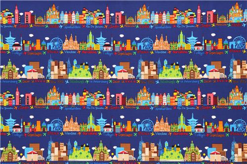 navy blue London New York Tokyo Paris fabric by Timeless Treasures 3
