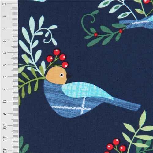 Remnant (48 x 112 cm) - navy blue Michael Miller bird fabric 2