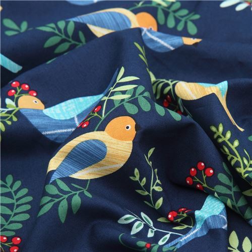 Remnant (48 x 112 cm) - navy blue Michael Miller bird fabric 4