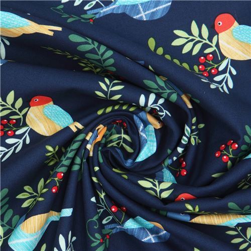 Remnant (48 x 112 cm) - navy blue Michael Miller bird fabric 5