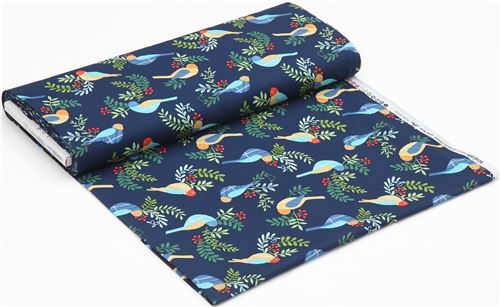 Remnant (48 x 112 cm) - navy blue Michael Miller bird fabric 6