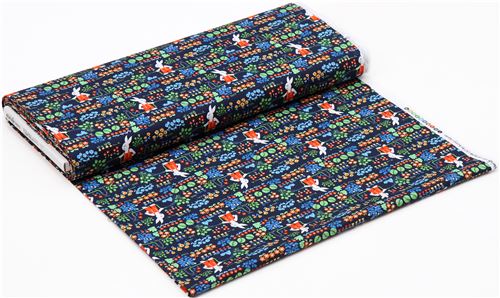 navy blue Michael Miller fabric rabbit animal small flower Bunnys ...