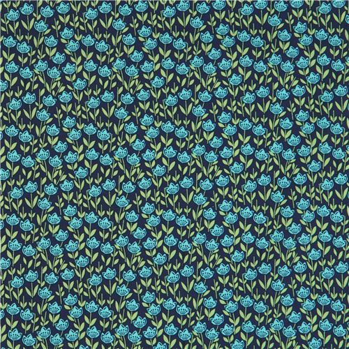 Remnant 38 cm - navy blue Michael Miller fabric small green flower ...