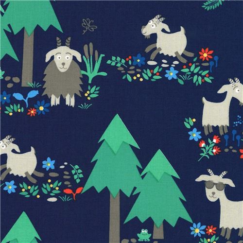 Tissu Michael Miller bleu marine avec des chèvres Fabric by Michael ...
