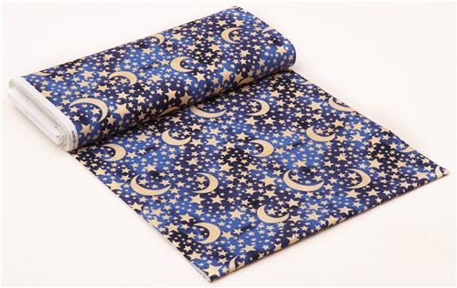 navy blue Moon and Stars glitter fabric Michael Miller USA Fabric by ...