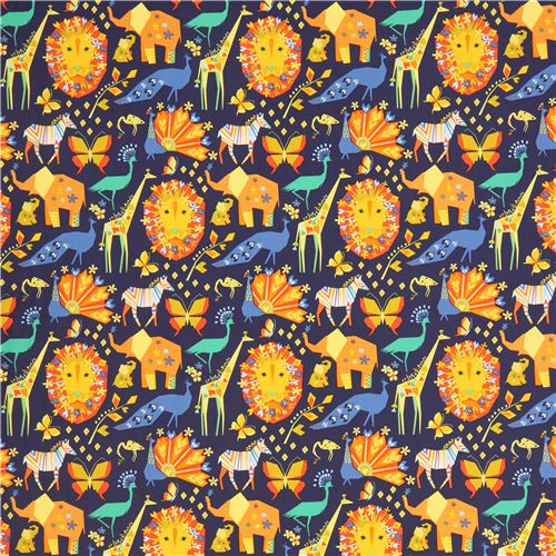 navy blue Pride Origami animal fabric Michael Miller Origami Oasis ...