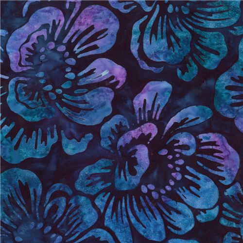 navy blue Robert Kaufman batik fabric with tropical flowers - modeS4u