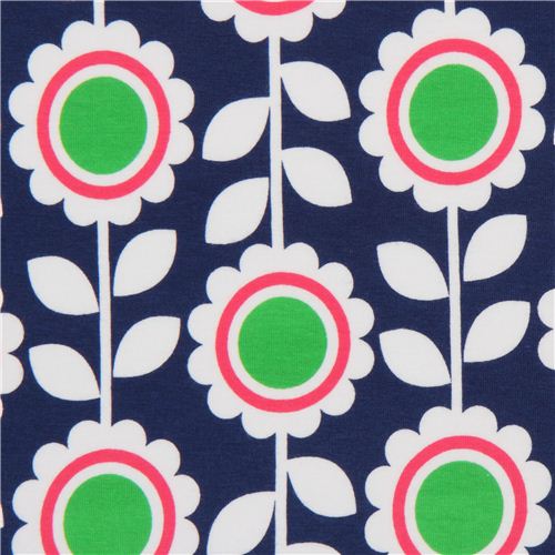 navy blue Robert Kaufman knit fabric with flowers Laguna Knit Fabric