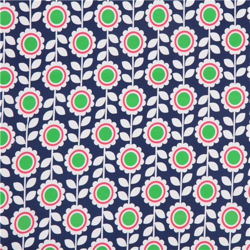 navy blue Robert Kaufman knit fabric with flowers Laguna 2