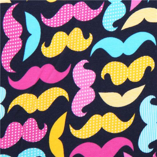 navy blue Robert Kaufman moustache Jersey knit fabric 1