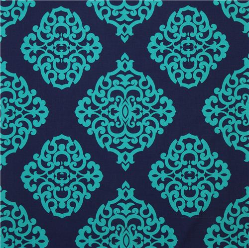 marineblauer Sultana Michael Miller Ornament Stoff petrol 1