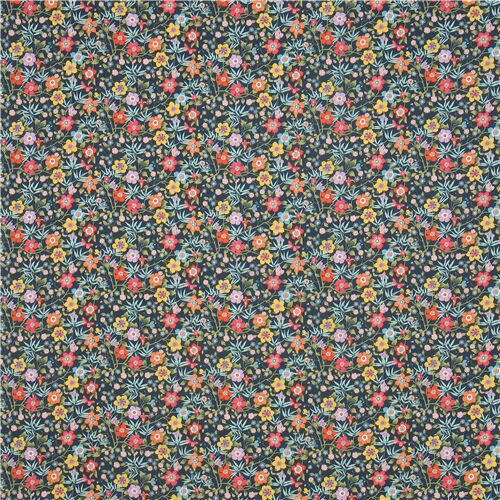 navy blue Tana Lawn small colorful flower vine cotton fabric by Liberty ...