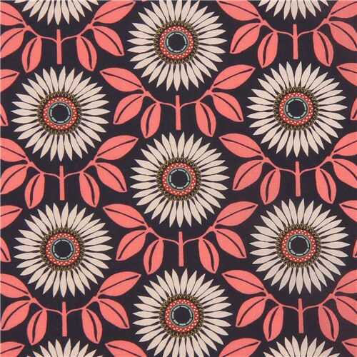 navy blue Tana Lawn cotton fabric with sunflowers by Liberty Fabric by Liberty Fabrics modeS4u