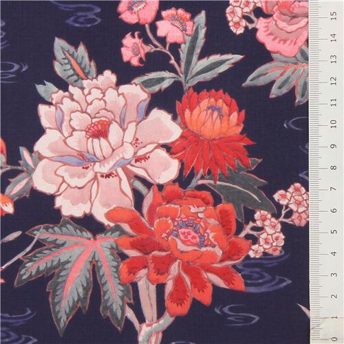 Remnant (50 x 133 cm) navy blue Tana Lawn cotton fabric with water