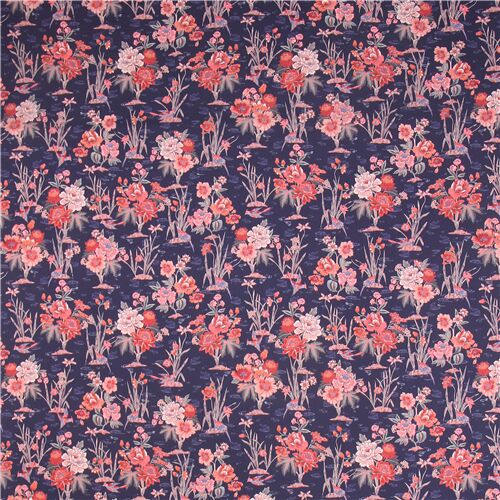 Remnant (50 x 133 cm) navy blue Tana Lawn cotton fabric with water