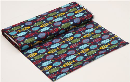 navy blue Timeless Treasures animal fabric colourful fish 3