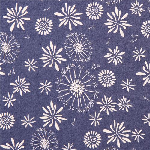 navy blue 'Tumble' blossom flowers Cloud 9 organic cotton fabric ...