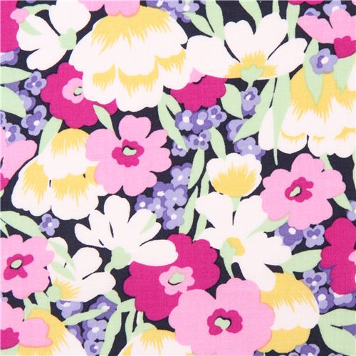 navy blue 'Wild Blossoms' fabric by Michael Miller with colorful ...