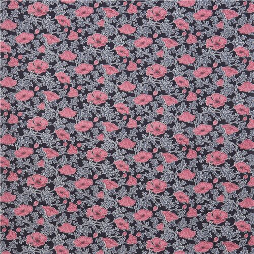 navy blue allover poppy flower fabric by Liberty Fabrics - modeS4u